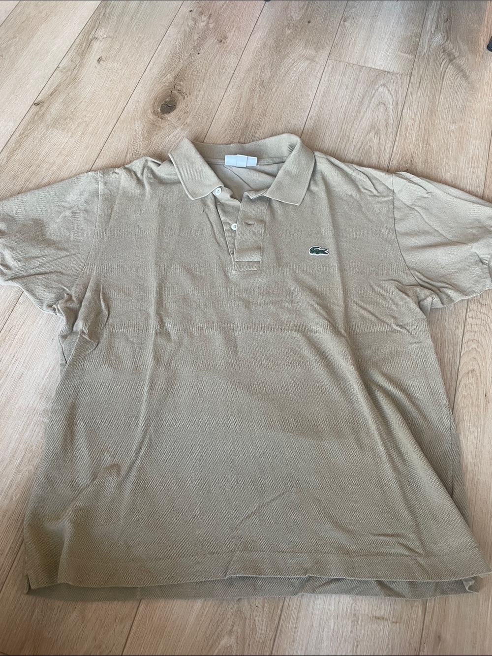 Lacoste Men’s Light Beige Polo with Green Crocodile Logo